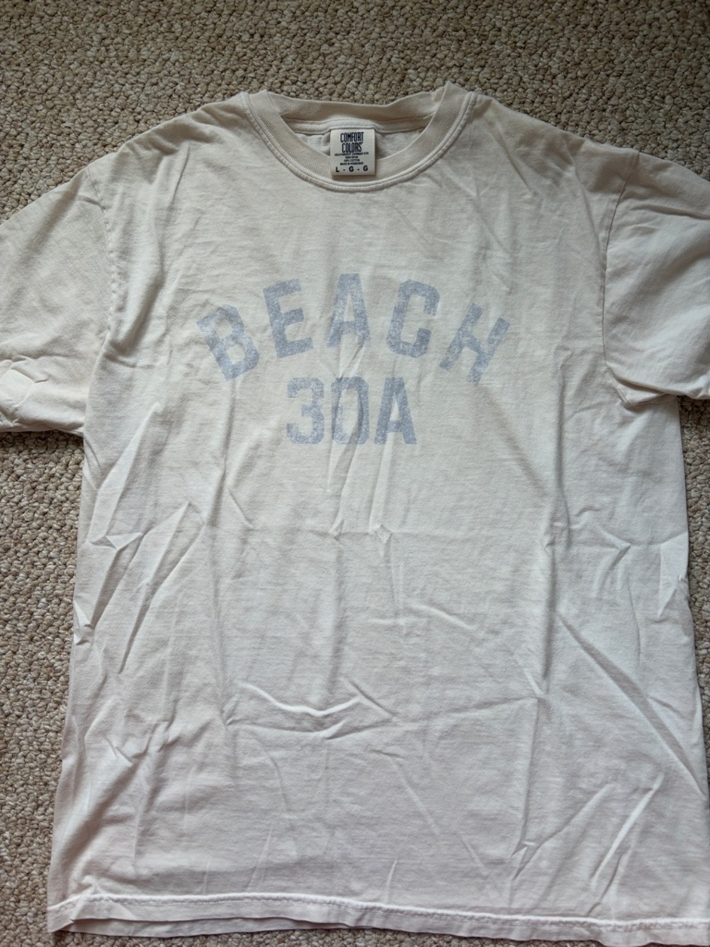 Comfort Colors Cream Tee with Pale Blue 'BEACH 30A' Arch Graphic